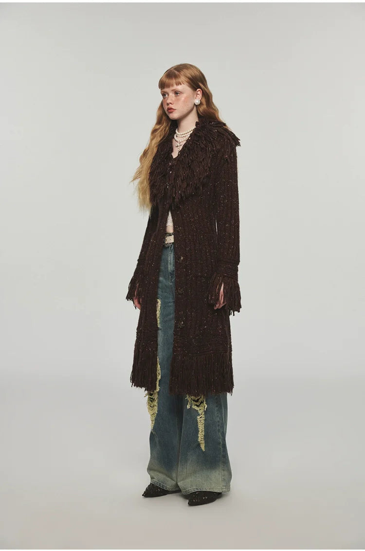 Tassel Knitted Maxi Overcoat