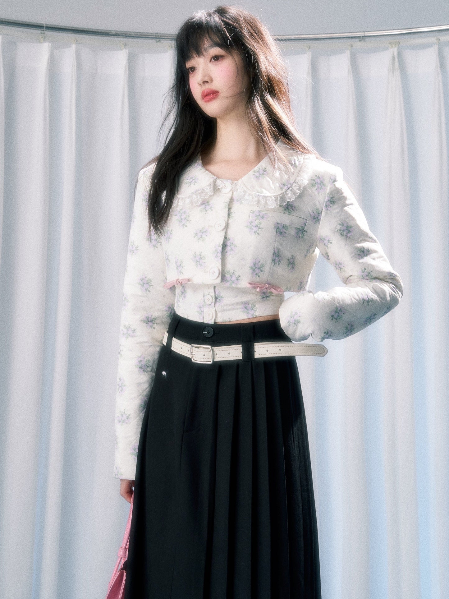 롱 비대칭 플리츠 스커트 