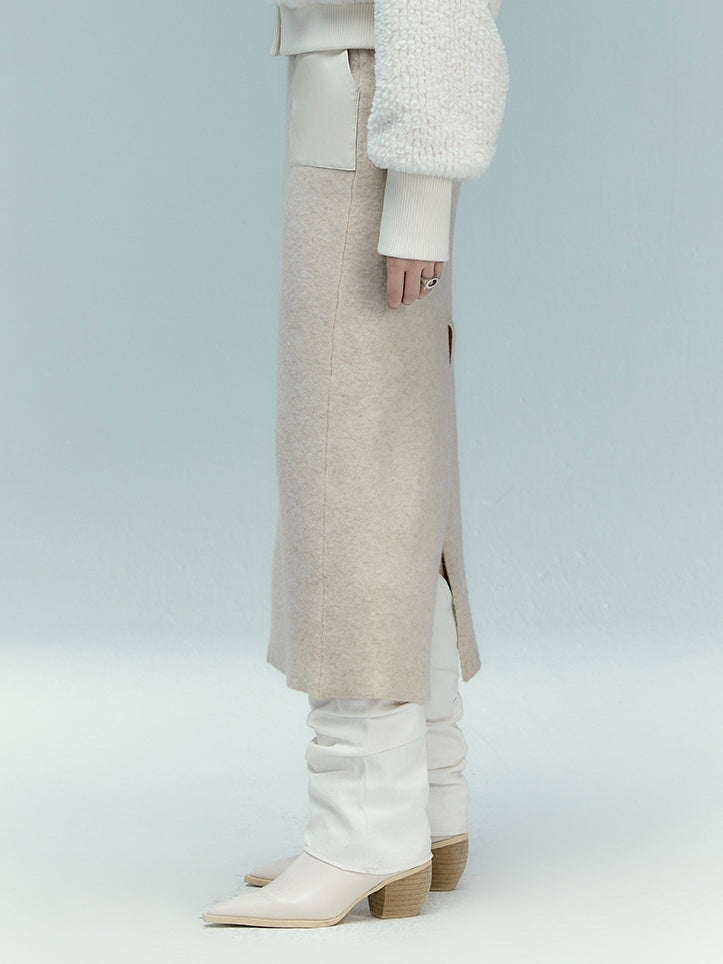 가죽 포켓 니트 스커트 