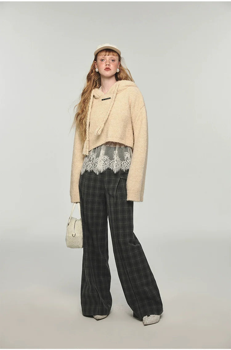 Plaid Woolen Wide-leg Pants