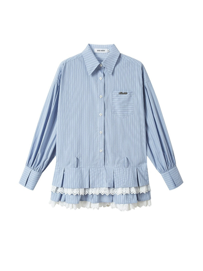 Lace Pleated Hem Shirt One-piece