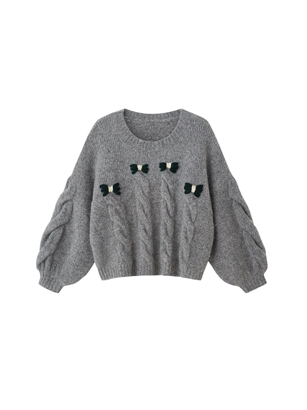 Round Neck Cable Bow Knitted Sweater