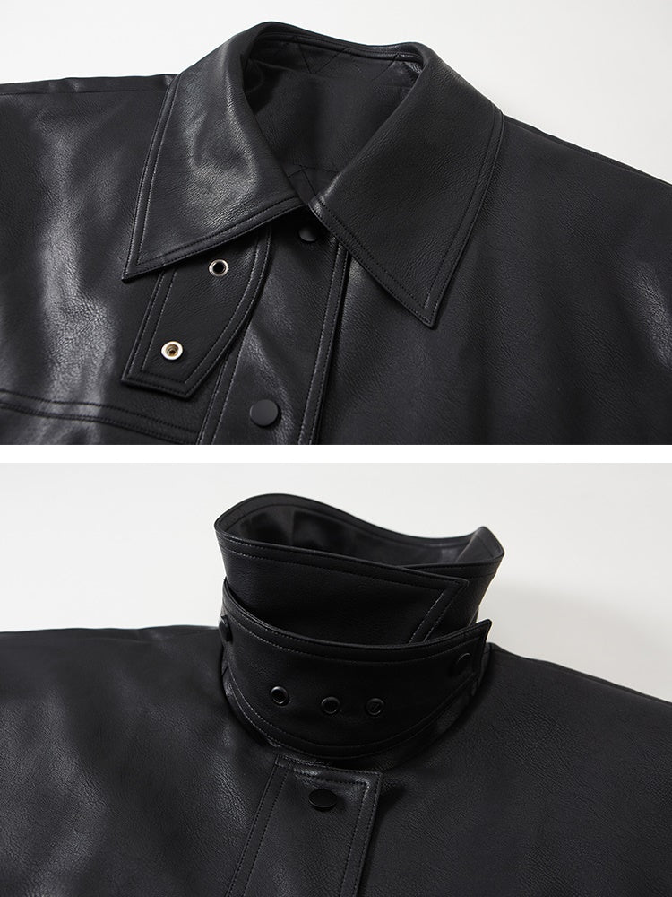 Lapel Quilted Leather Coat