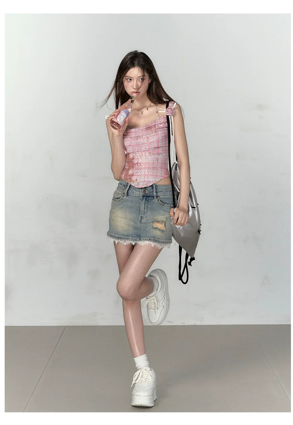 Pink & Yellow Off-Shoulder Mesh Rose Print T-shirt