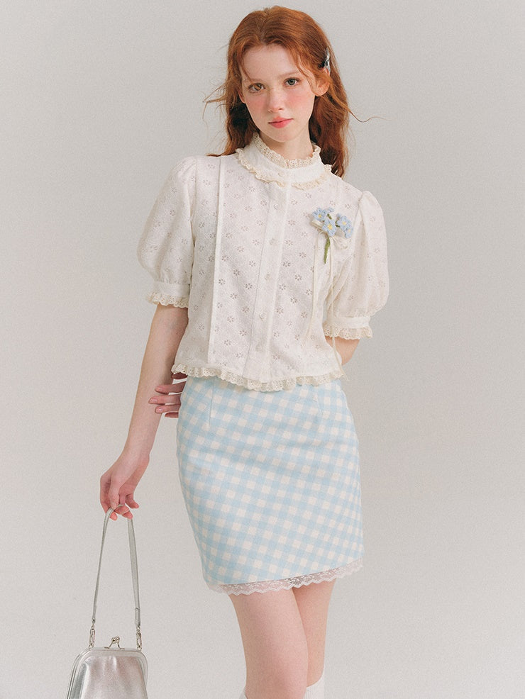 Plaid Lace Hip-hugging Skirt