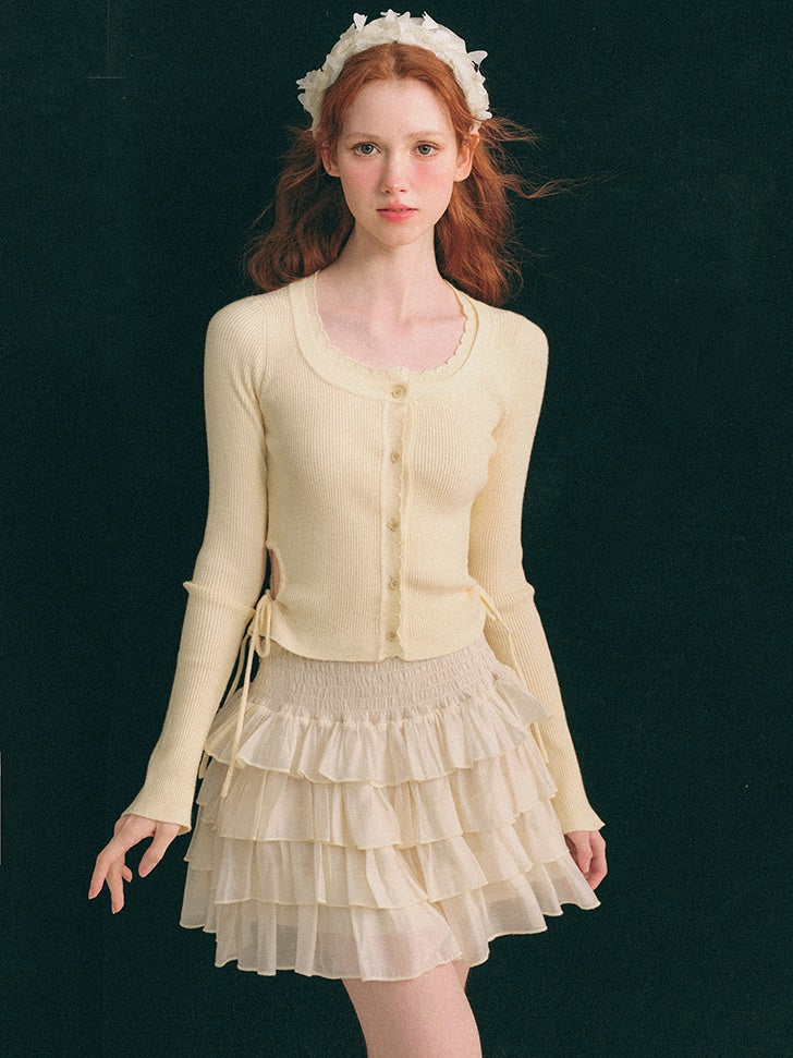 Shimmer Ruffle Collar Shirt & Cake Skirt