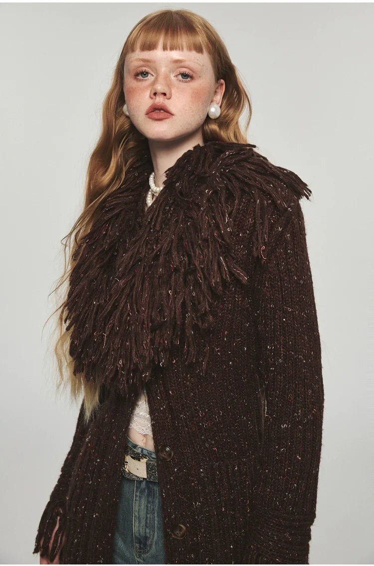 Tassel Knitted Maxi Overcoat