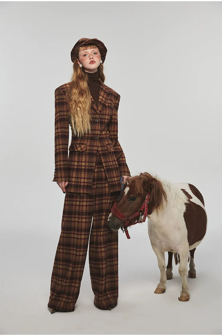 Plaid Woolen Wide-leg Pants