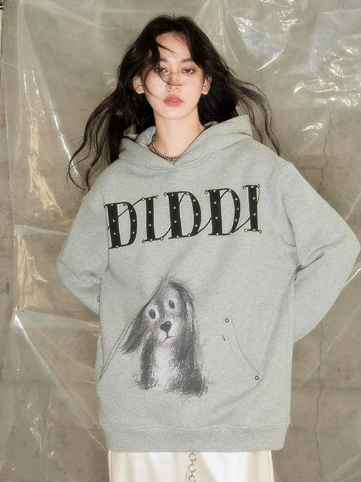 Rivet Dog Print Hooded Sweat