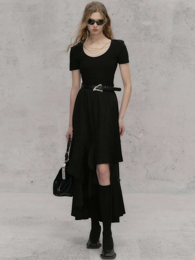 체인 숄더 패드 쇼트 티셔츠 