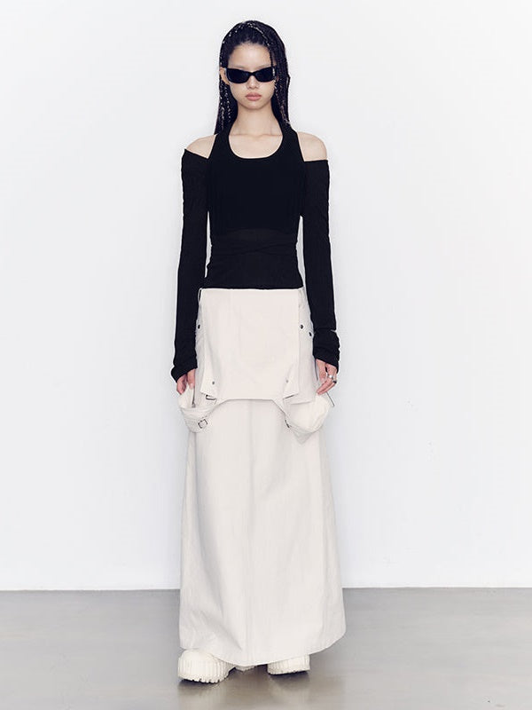 루즈한 롱 멜빵 스커트