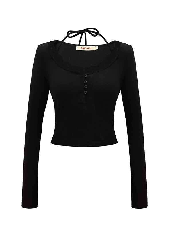 레이스 스티치 니트 바텀 셔츠 