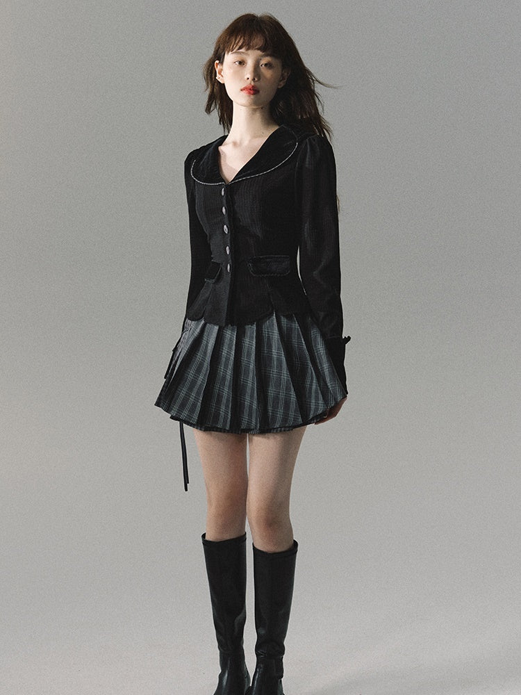 Retro Velvet Collar Slim Short Jacket