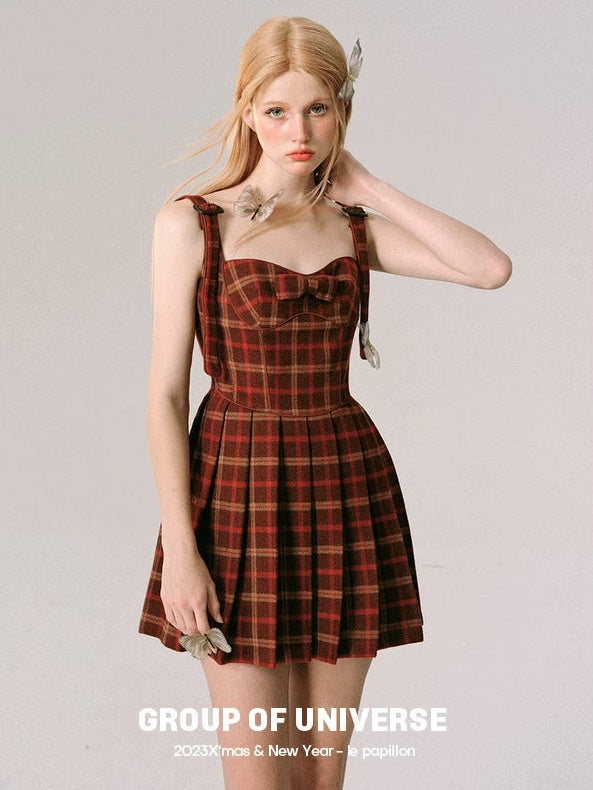 Plaid Slip Pleated Dress