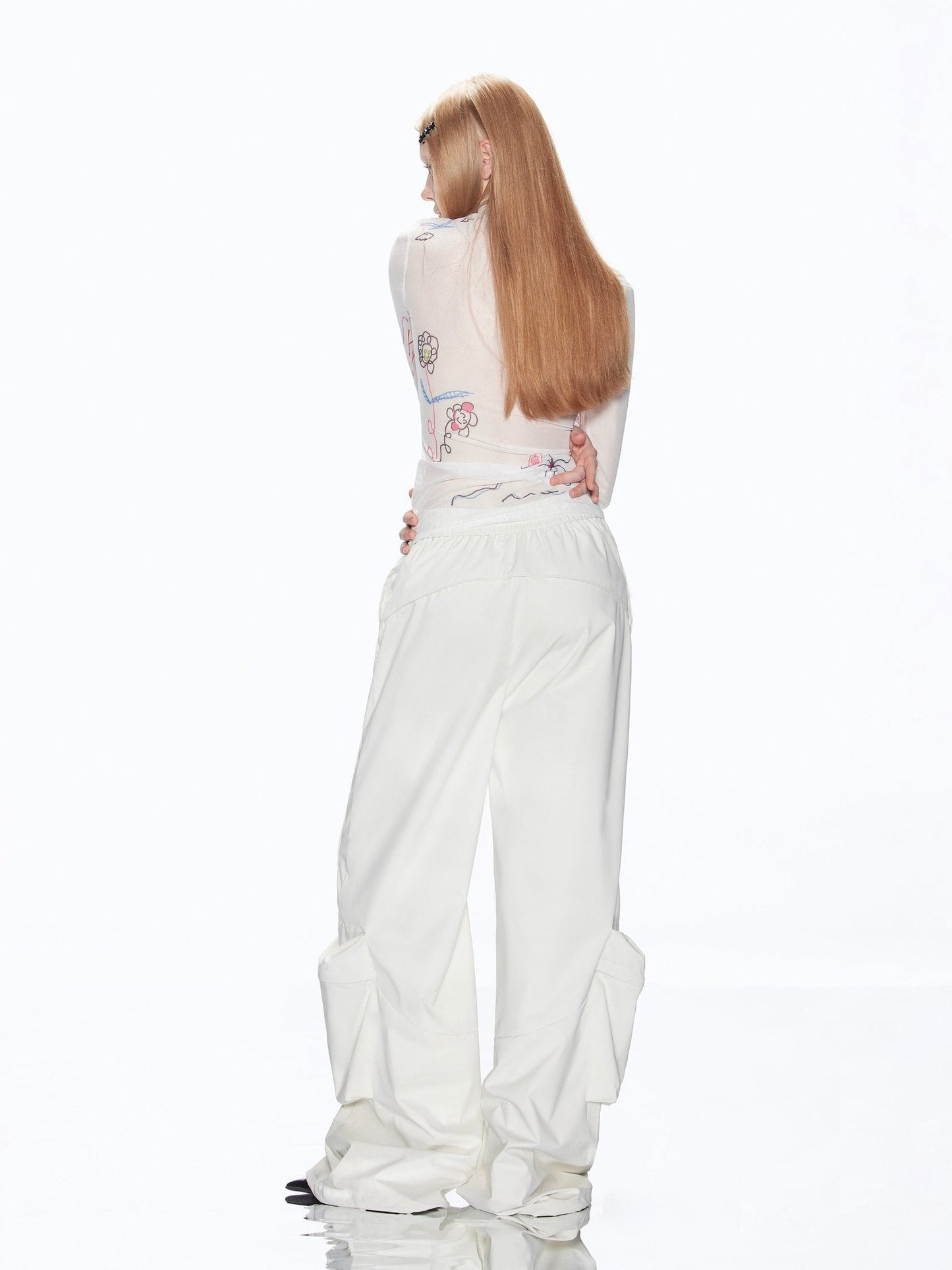 White Wide-Leg Cargo Pants RUN0022