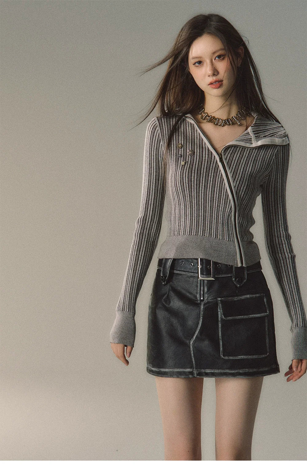 Mocha & Red Zipper Striped Turtleneck