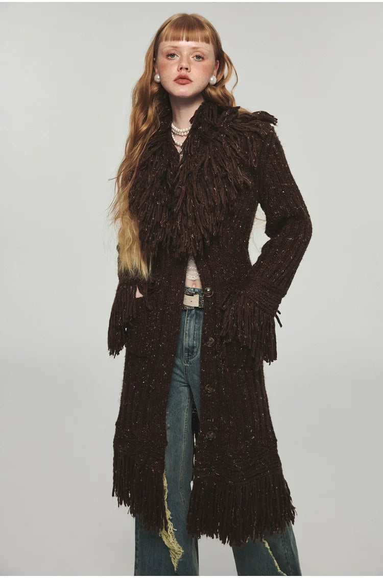 Tassel Knitted Maxi Overcoat