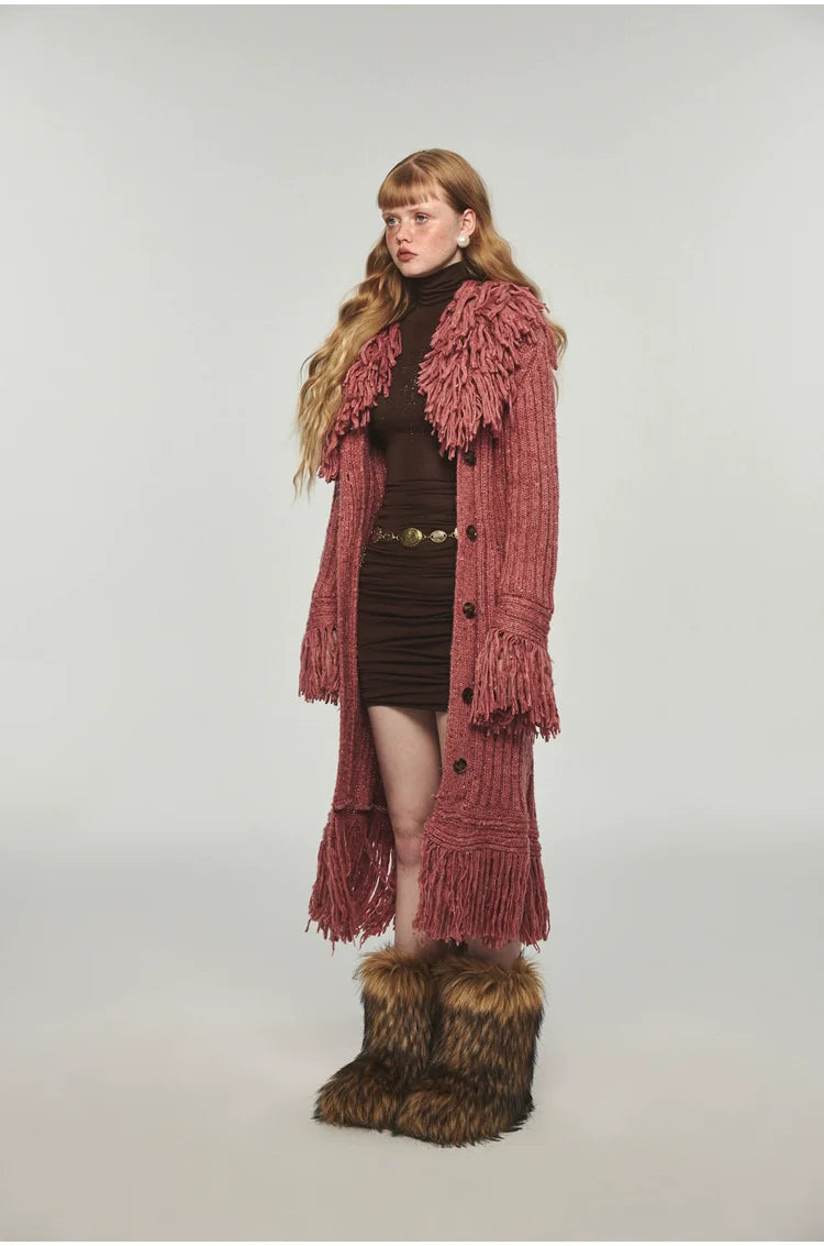 Tassel Knitted Maxi Overcoat