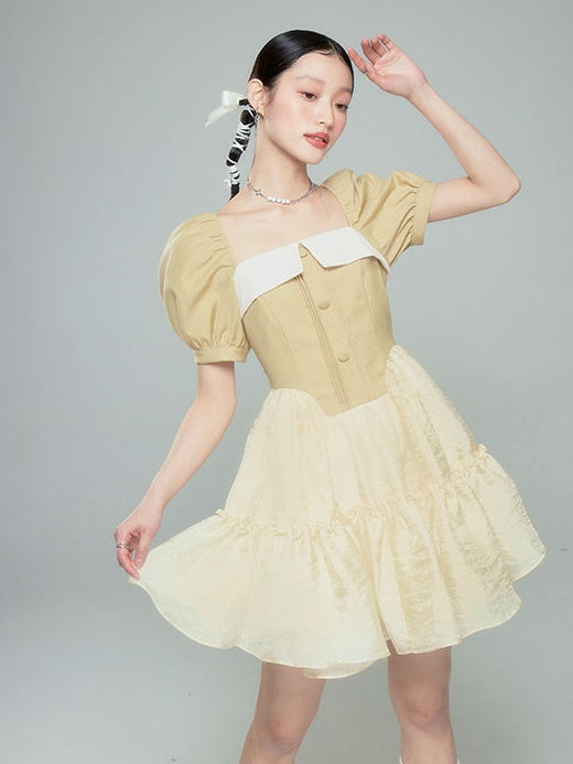 Puffy Square Collar Princess Puff Sleeve Dress