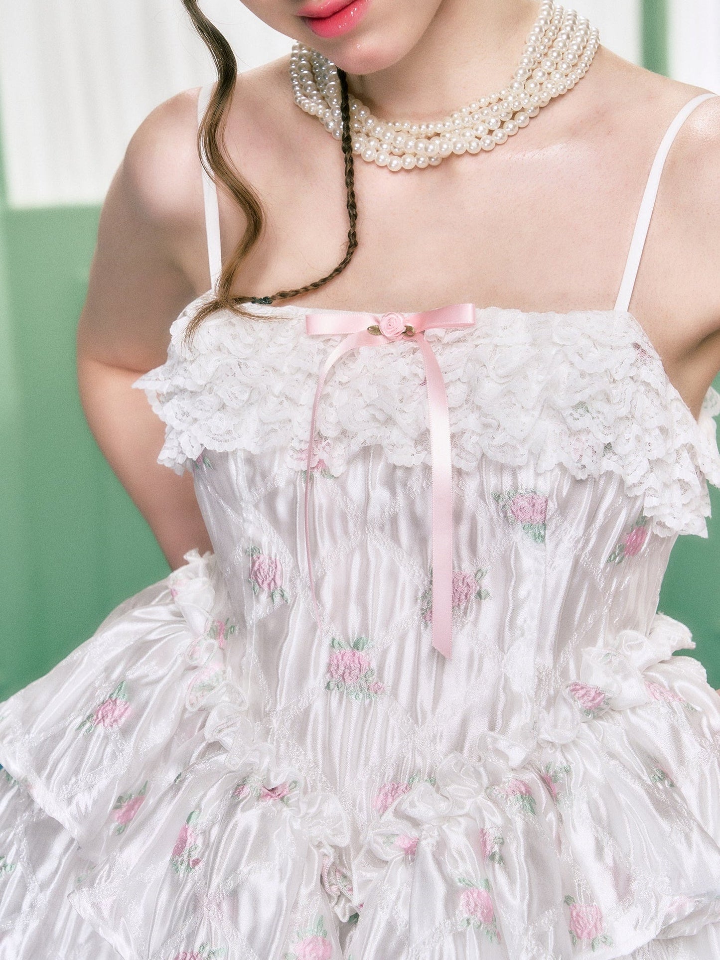 Rose Flower Lace Swan Suspender Dress