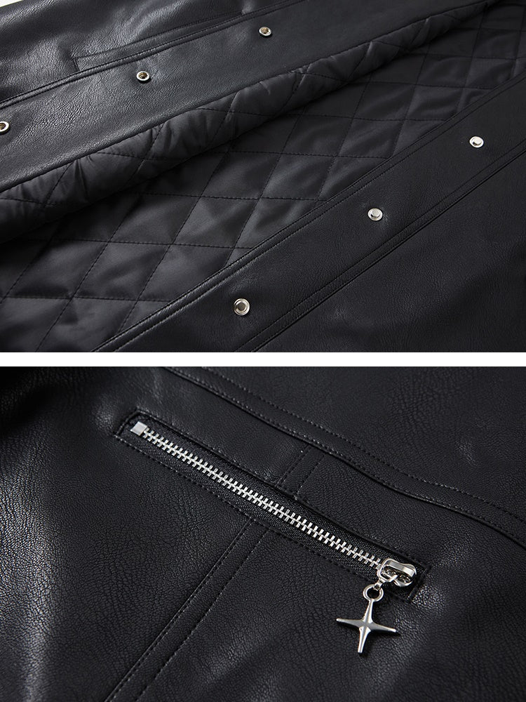 Lapel Quilted Leather Coat