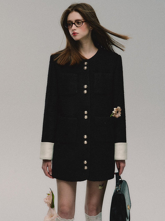 미드길이 레트로 스타일 노카라 재킷 