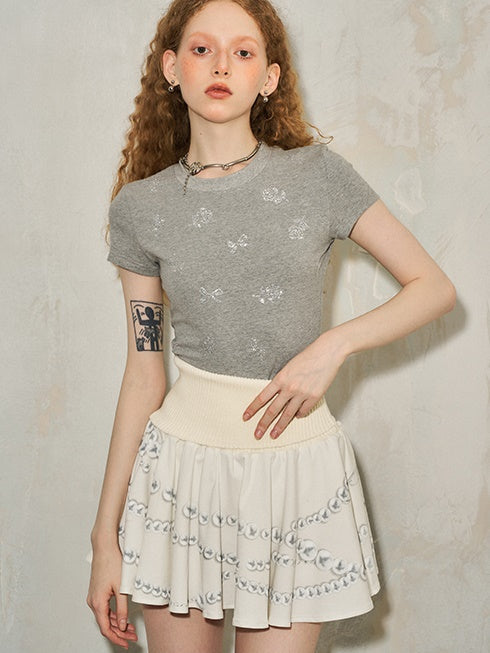 Pearl Necklace Simulation Printed Knitted Waist Skirt