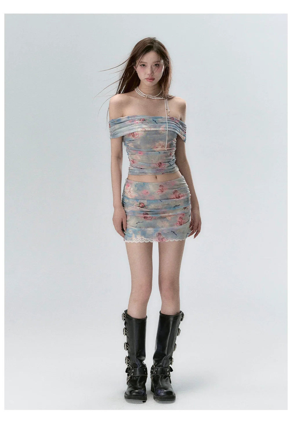 Little Angel Off-the-Shoulder Crop Tank Top & Skirt Set