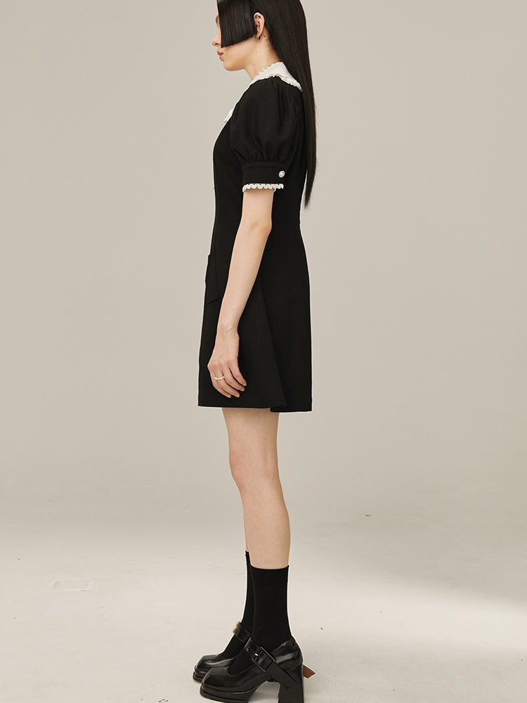 Short Sleeve Doll Collar Short Dress