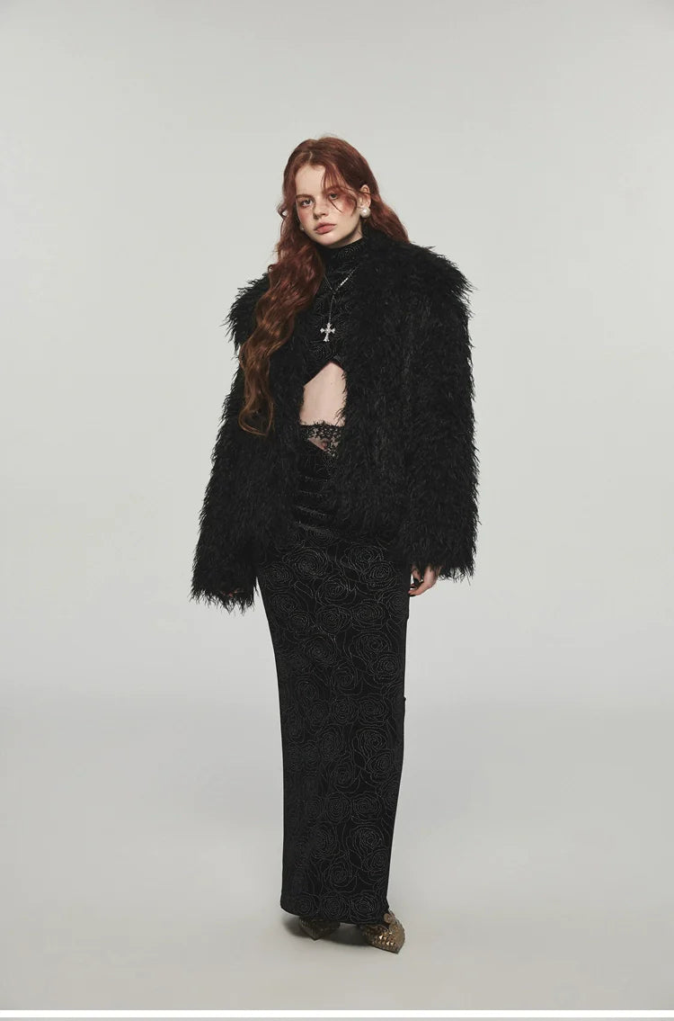 Furry Long Collar Faux Fur Coat