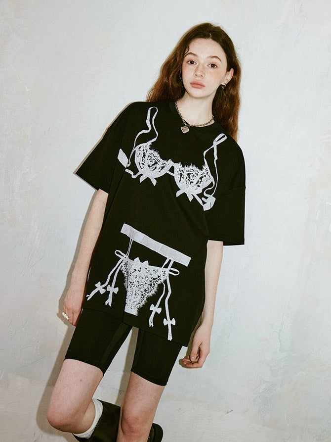 Trompe L'oeil Underwear Printed Loose T-shirt