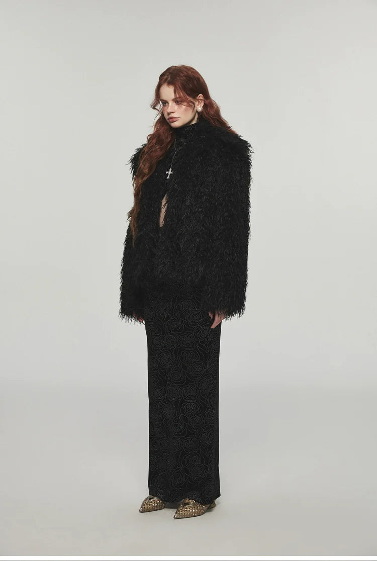 Furry Long Collar Faux Fur Coat