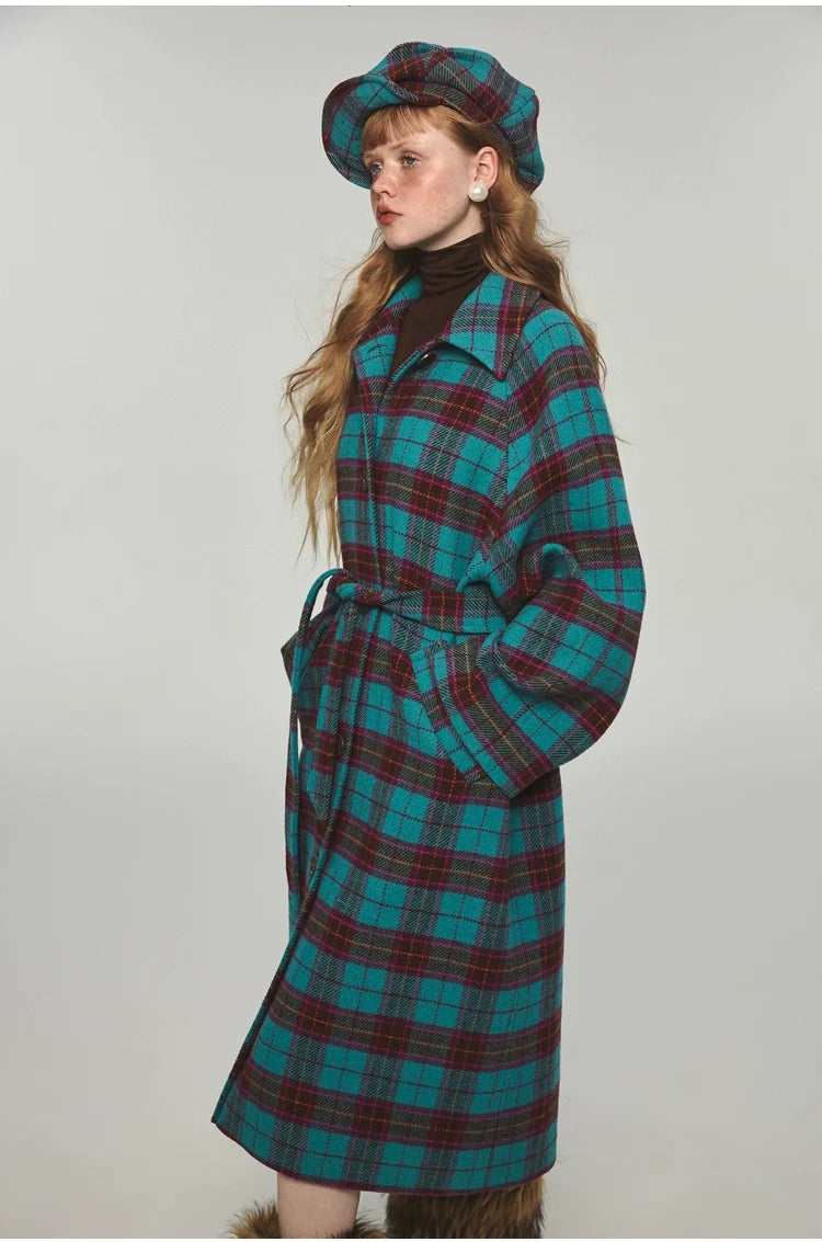 Plaid Classic  Belted Waist Woolen Overcoat