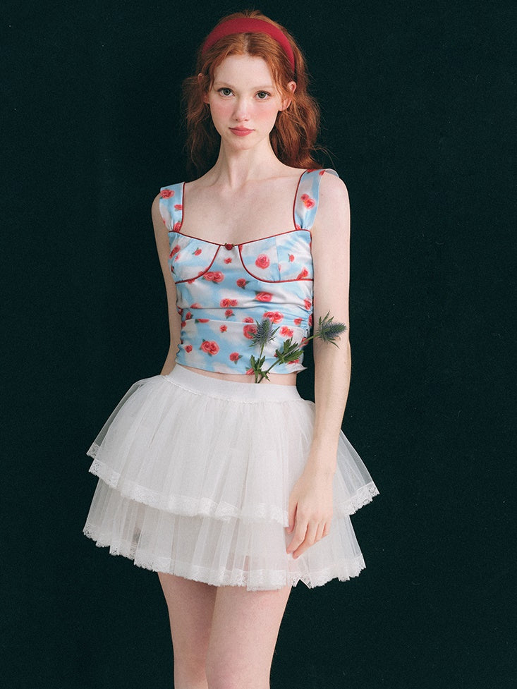 Sky Rosie Painted Camisole ＆ Drape Ruffle Skirt