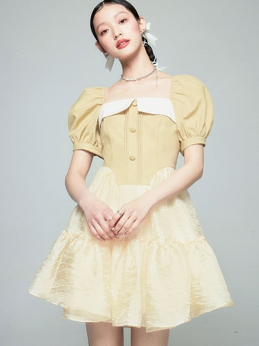 Puffy Square Collar Princess Puff Sleeve Dress