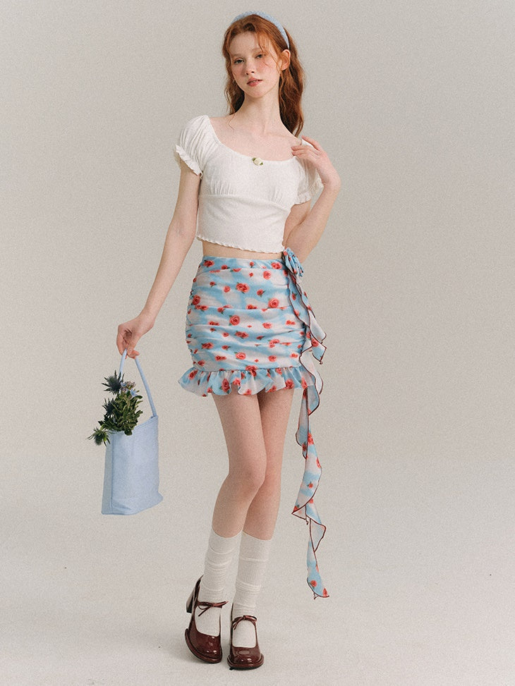 Sky Rosie Painted Camisole ＆ Drape Ruffle Skirt