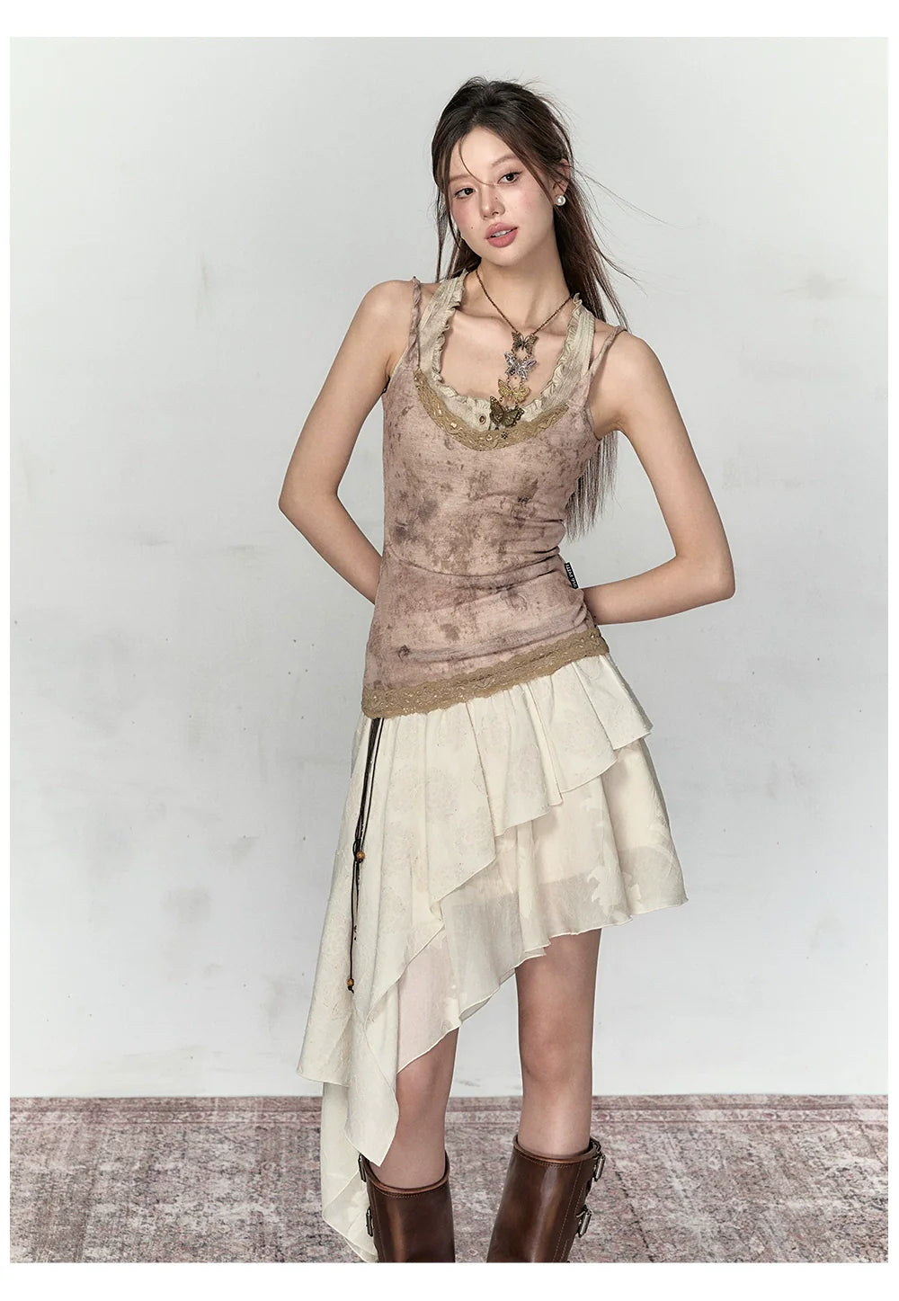 Coffee & Khaki Lace Patchwork Ombre Vest