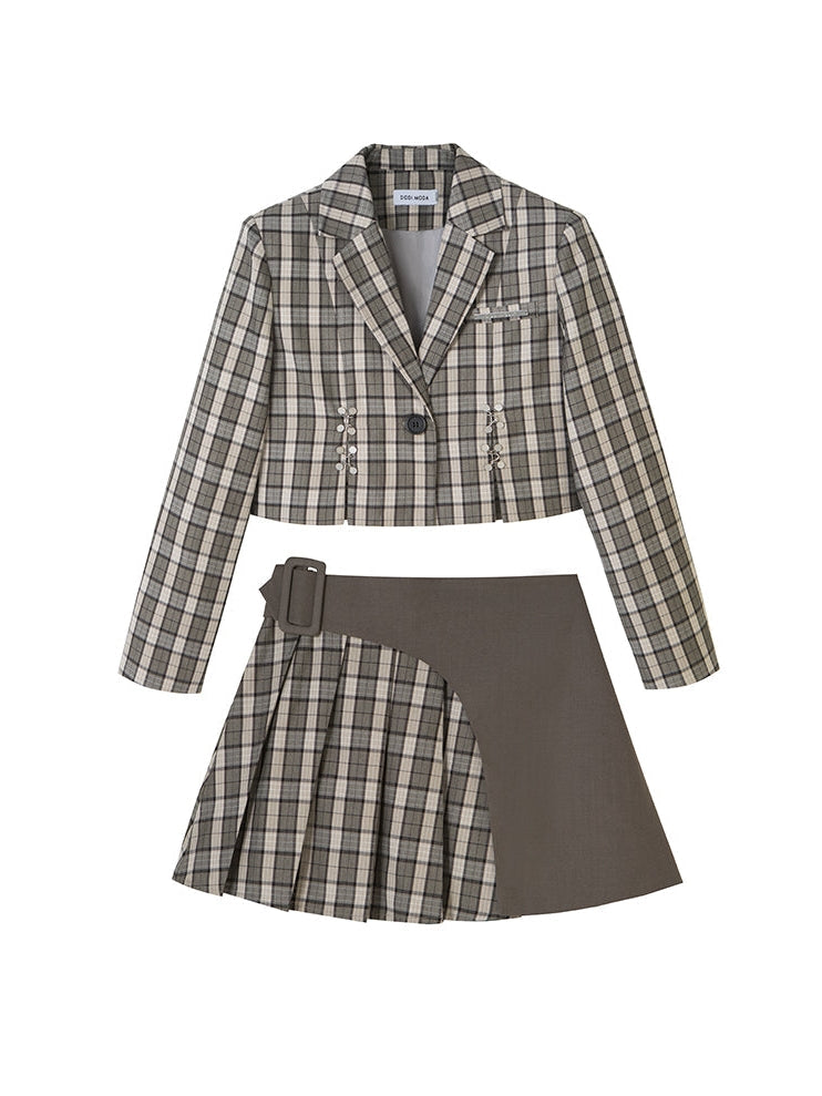 College Style Short Jacket & Skirt