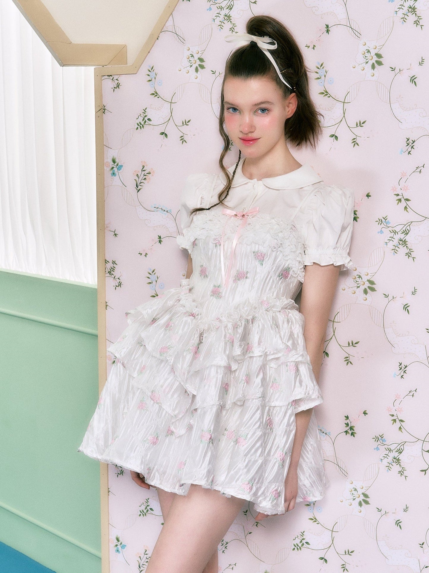 Rose Flower Lace Swan Suspender Dress