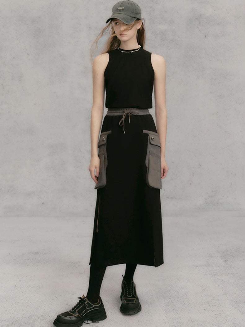 레터 긴팔 크롭 스웨트 &amp; 스커트