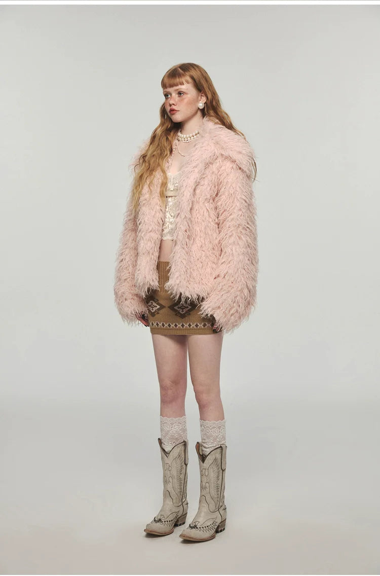 Furry Long Collar Faux Fur Coat