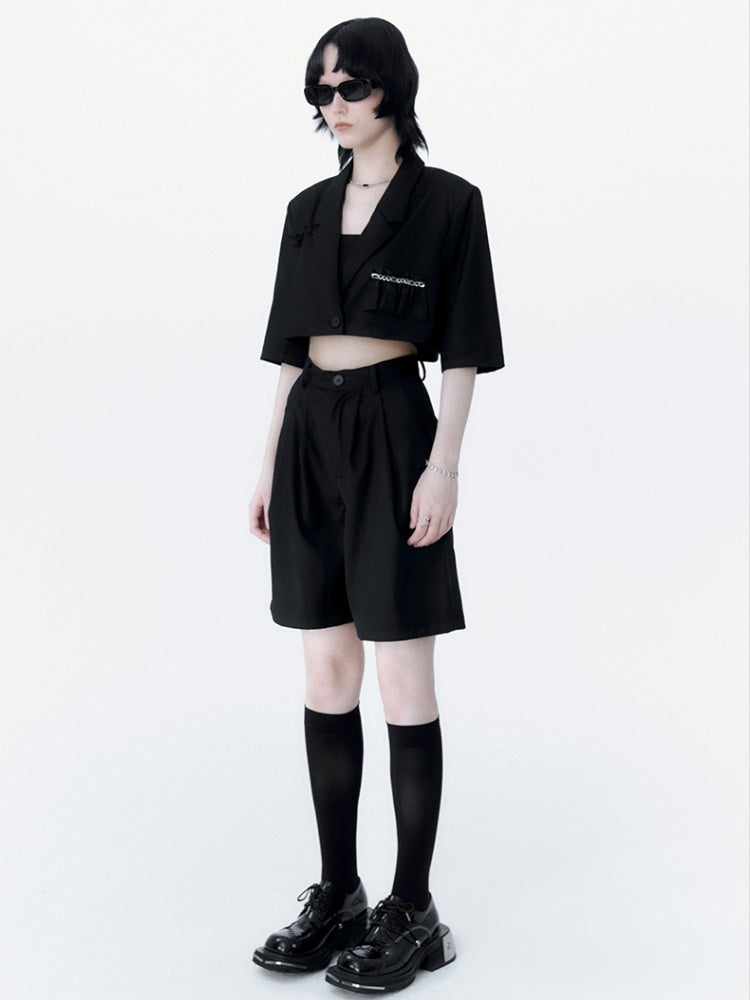 Short-sleeved Cropped Jacket ＆ High Waist Shorts