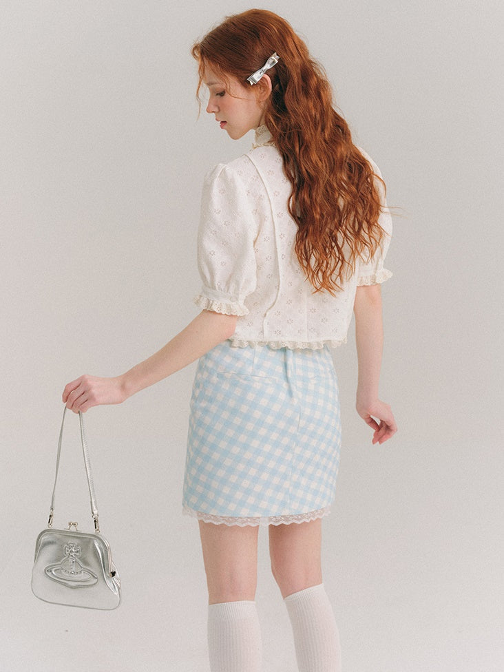 Plaid Lace Hip-hugging Skirt