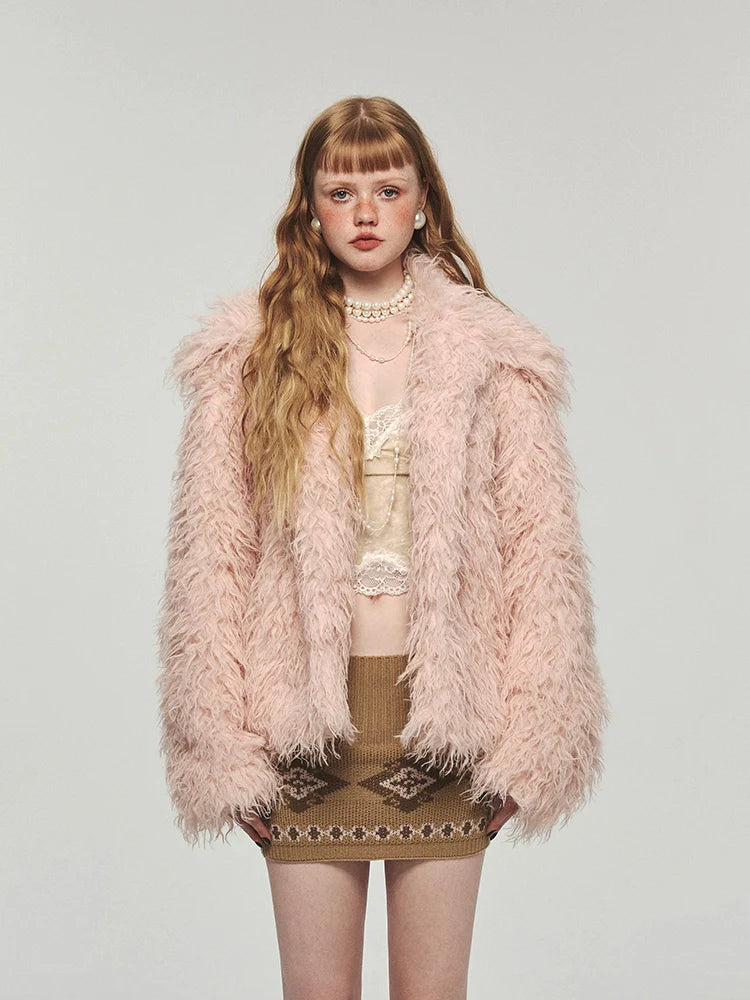 Furry Long Collar Faux Fur Coat