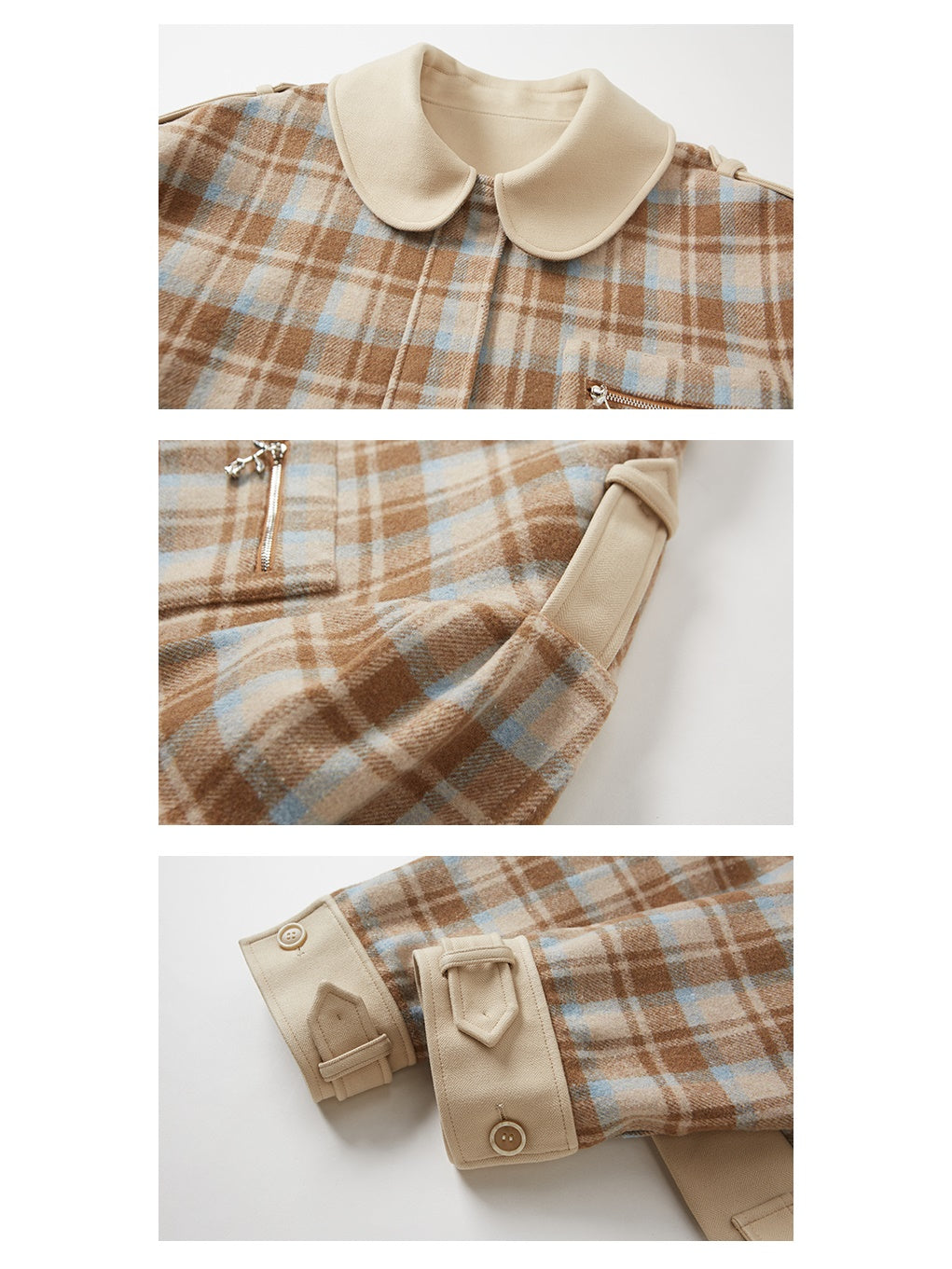 Plaid Round Collar Short Jacket ＆ Mini Pleated Skirt