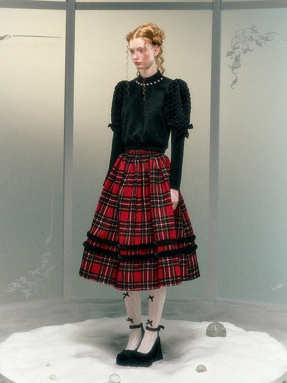 사랑 모피 소매 활 진주 장식 짧은 탑 