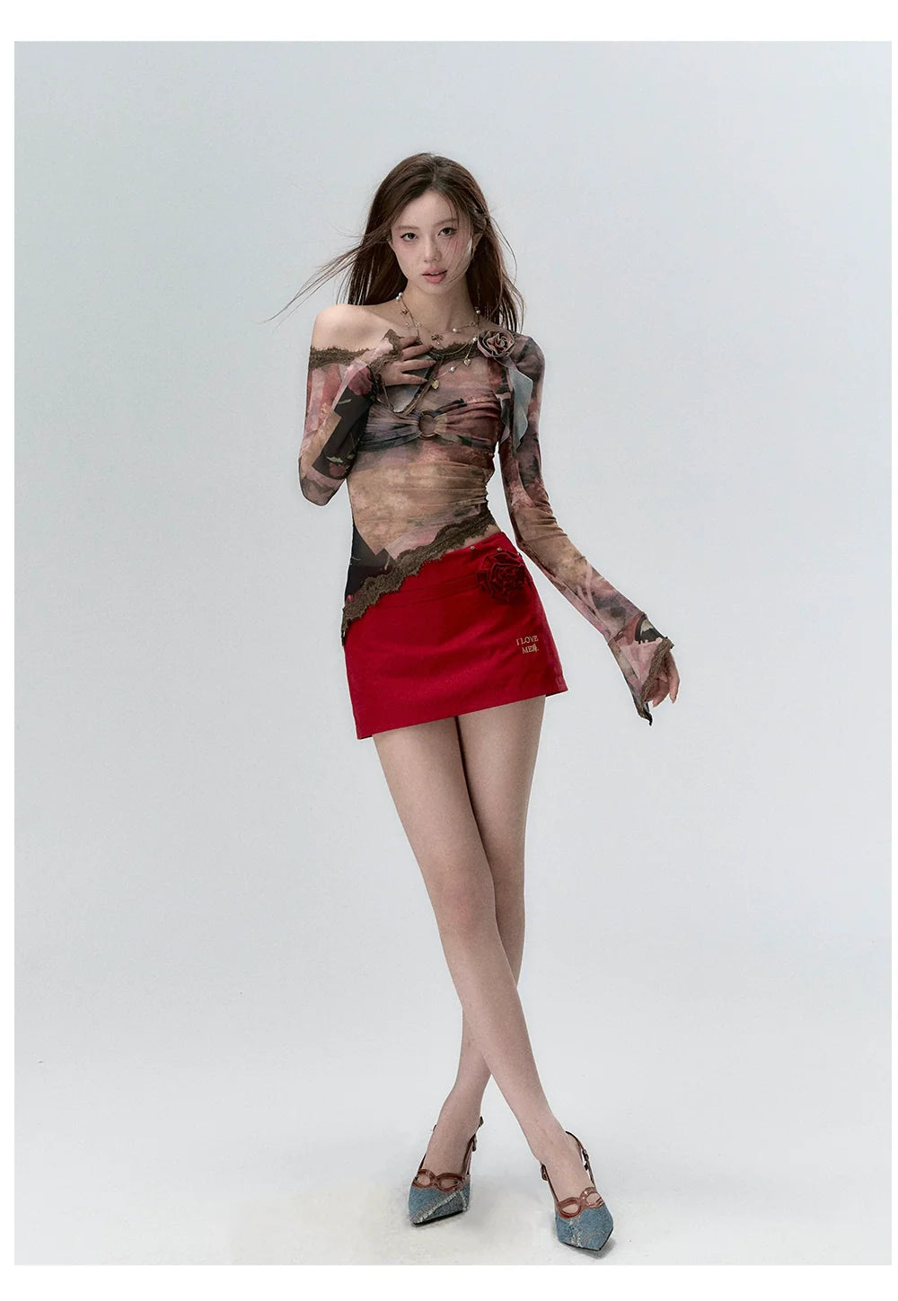 Lace Paneling Mesh Off-the-Shoulder Blouse