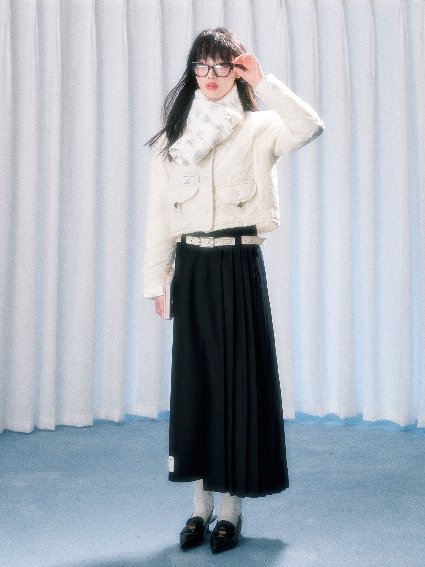 롱 비대칭 플리츠 스커트 