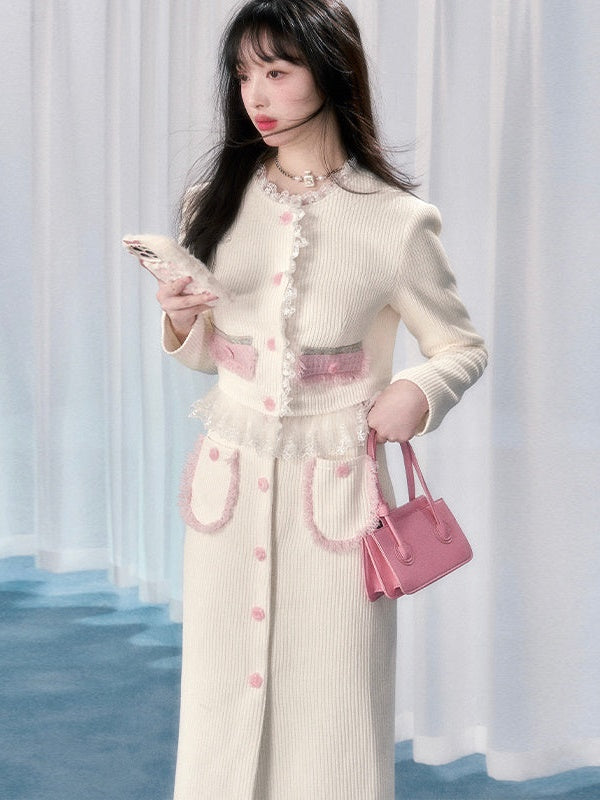 레이스 스티치 숏 자켓 &amp; 2기장 스커트