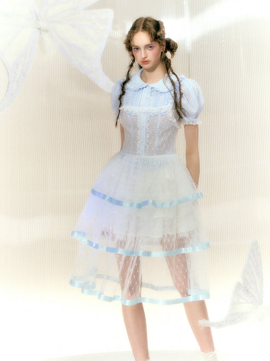 레이스 리본 메쉬 서스펜더 케이크 드레스